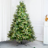 Lush Full Green Artificial Christmas Tree - Realistic Xmas Tree with Pre-Lit LED Lights for Festive Home Decoration, 6ft/7ft/8ft