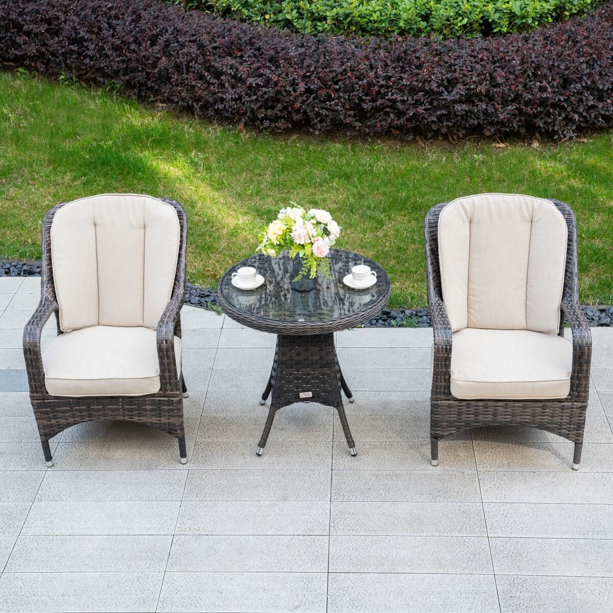 Outdoor Rattan Bistro Set - Round Garden Table and Chairs