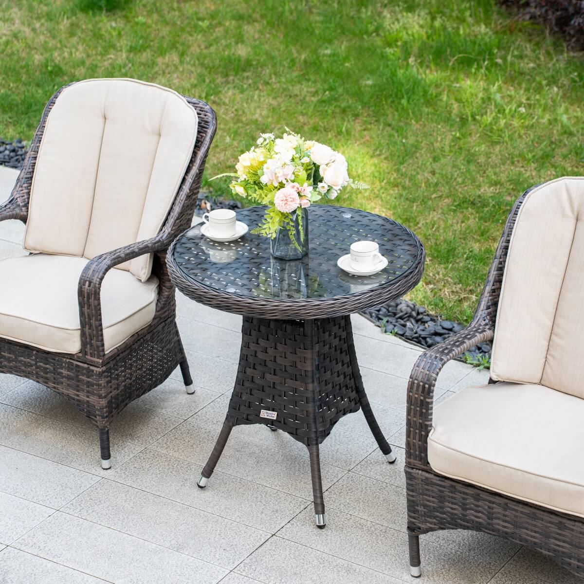 Outdoor Rattan Bistro Set - Round Garden Table and Chairs