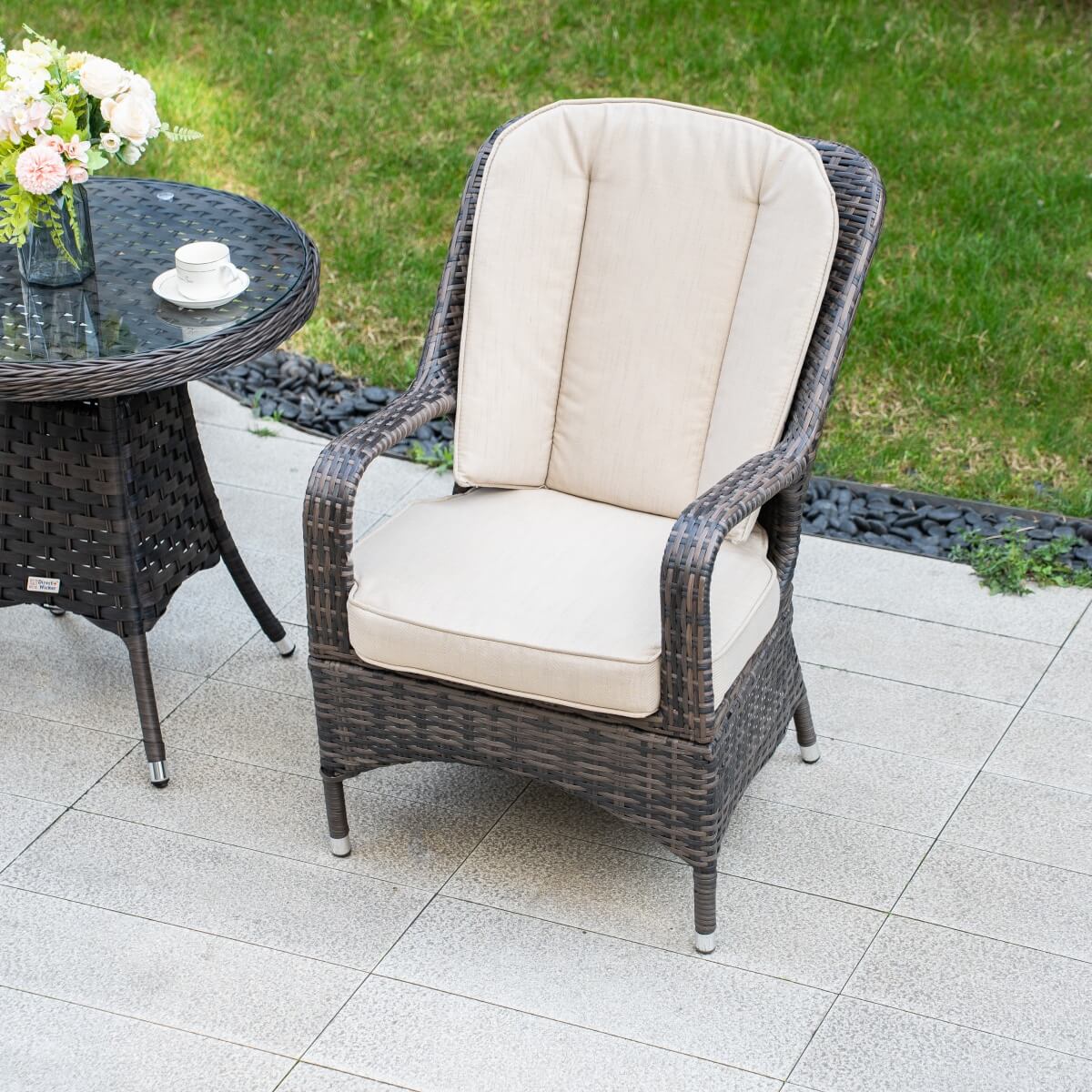 Outdoor Rattan Bistro Set - Round Garden Table and Chairs