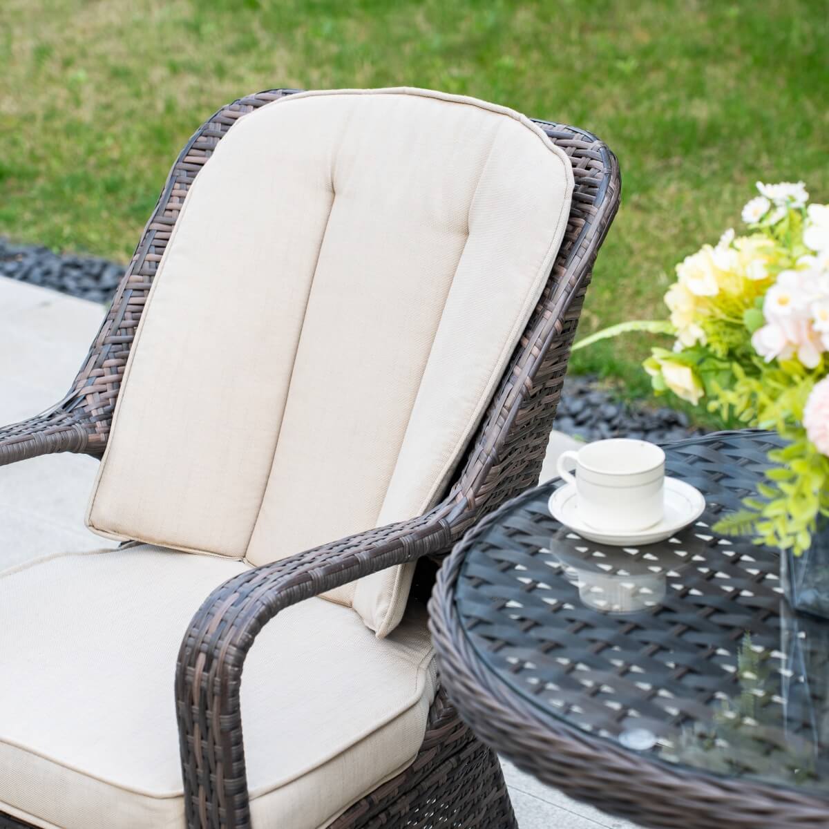 Outdoor Rattan Bistro Set - Round Garden Table and Chairs