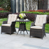 3 Piece Rattan Bistro Set - Round Outdoor Garden Table and Chairs