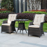 3 Piece Rattan Bistro Set - Round Outdoor Garden Table and Chairs