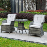 3 Piece Rattan Bistro Set - Round Outdoor Garden Table and Chairs