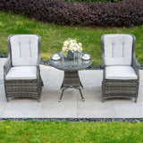 3 Piece Rattan Bistro Set - Round Outdoor Garden Table and Chairs