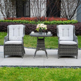3 Piece Rattan Bistro Set - Round Outdoor Garden Table and Chairs