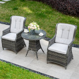3 Piece Rattan Bistro Set - Round Outdoor Garden Table and Chairs