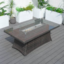 6 Seater Rattan Fire Pit Dining Table - Rectangular Outdoor Table with Glass Top