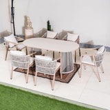 6-Seater Garden Dining Set - Metal Frame, Wood-Effect Table & Chairs