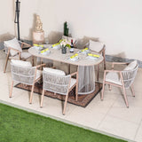 6-Seater Garden Dining Set - Metal Frame, Wood-Effect Table & Chairs