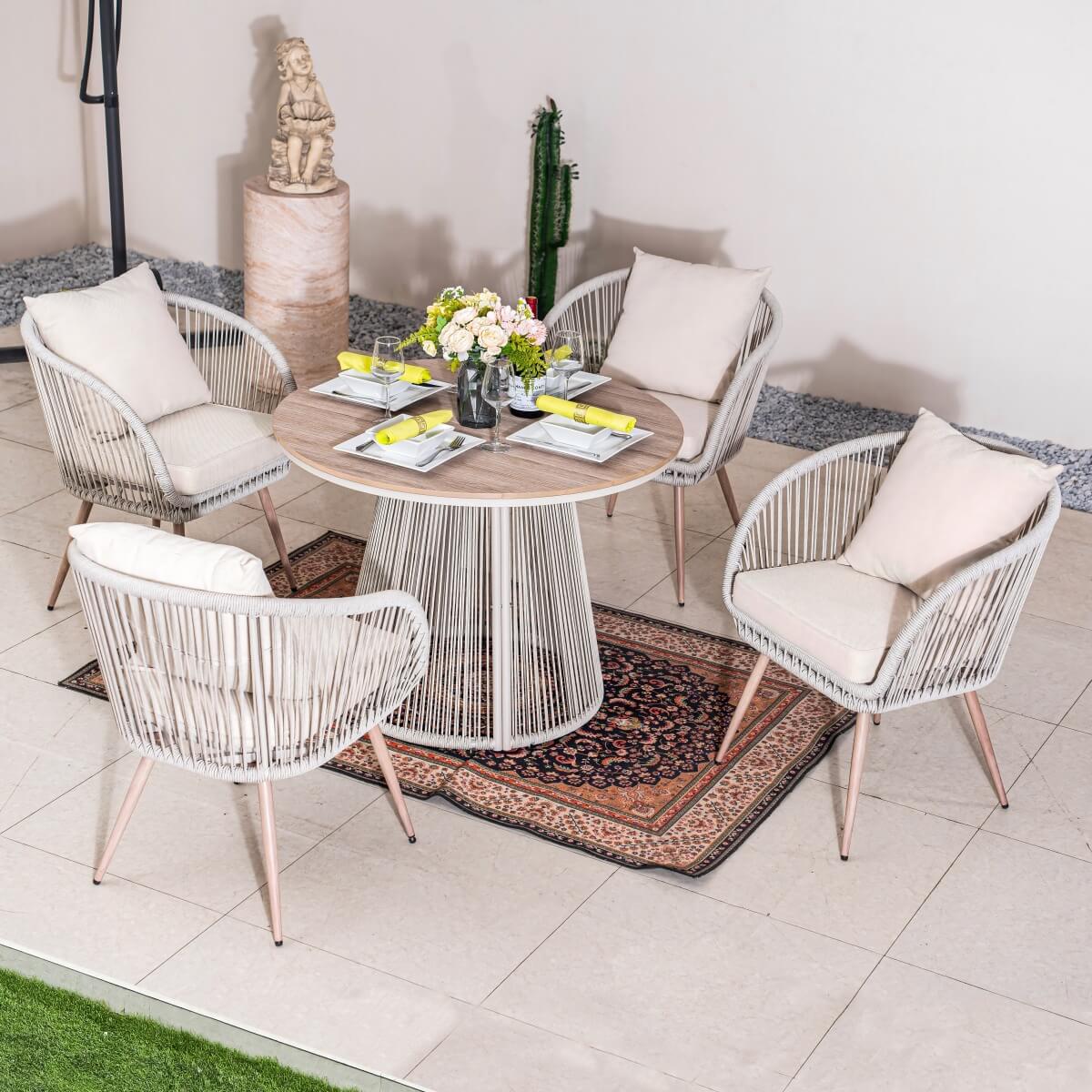 4-Seater Outdoor Dining Set - Round Metal Table with Chairs, Garden Patio Furniture