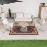 4-Seater Outdoor Sofa Set with Round Coffee Table - Metal Garden Patio Furniture Set