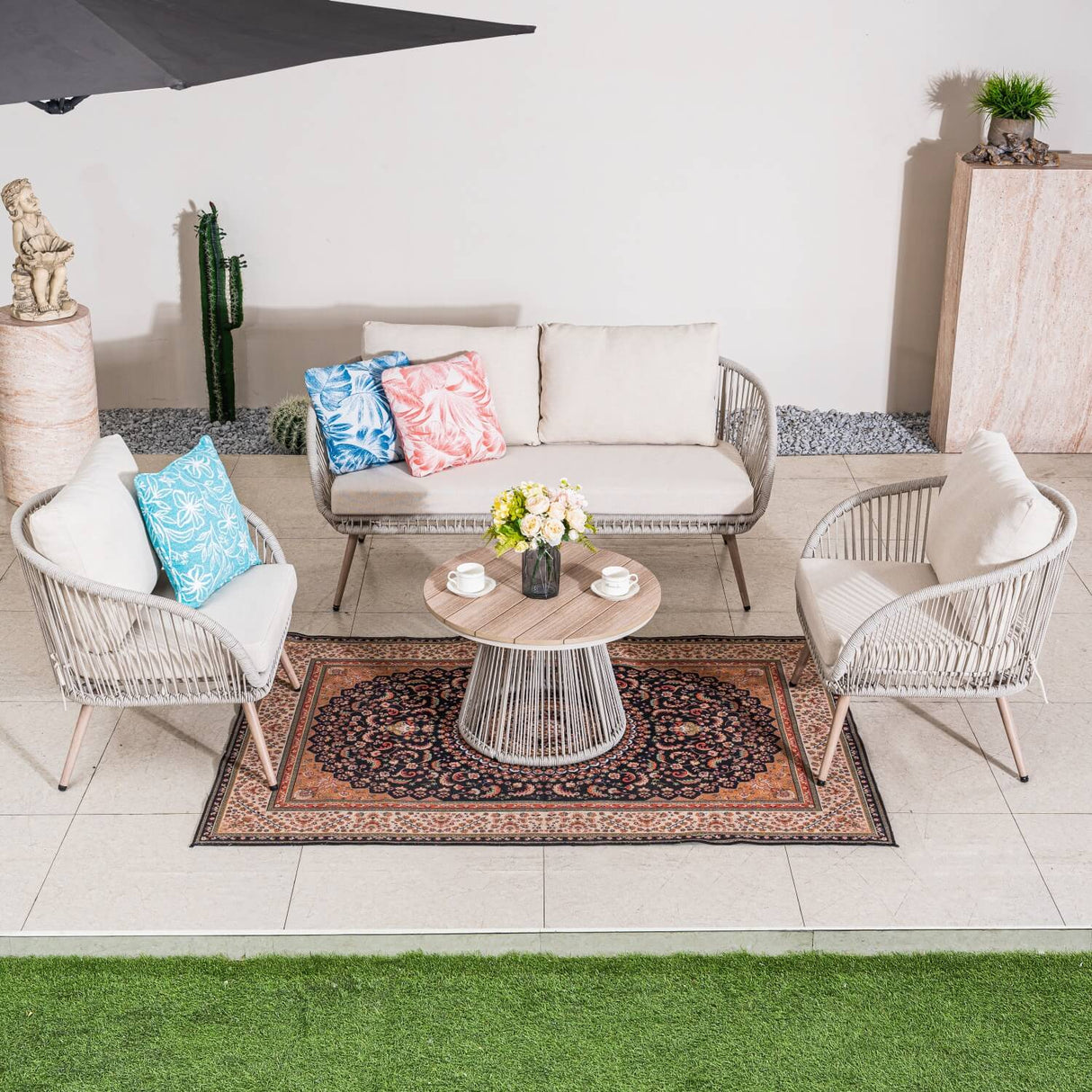 4-Seater Outdoor Sofa Set with Round Coffee Table - Metal Garden Patio Furniture Set