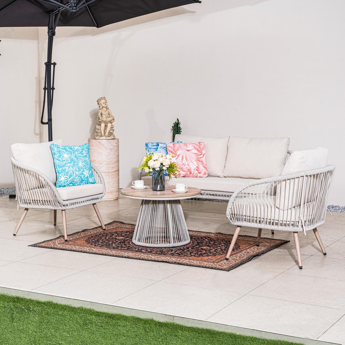 4-Seater Outdoor Sofa Set with Round Coffee Table - Metal Garden Patio Furniture Set
