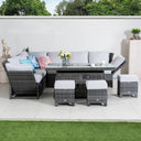 8-9 Seater Outdoor Fire Pit Set - Garden Corner Sofa with Rectangular Fire Pit Table, Footstools & Adjustable Armrests