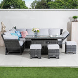 8-9 Seater Outdoor Fire Pit Set - Garden Corner Sofa with Rectangular Fire Pit Table, Footstools & Adjustable Armrests