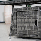 6-Seater Outdoor Rattan Fire Pit Table - Rectangular Garden Fire Pit with Tempered Glass Top & Glass Wind Guard
