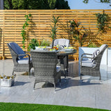 4 Seater Outdoor Rattan Dining Set - Round Garden Table with Tempered Glass Top & Parasol Hole