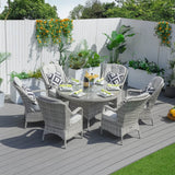6 Seater Outdoor Rattan Dining Set - Round Table with Tempered Glass Top, Lazy Susan & Parasol Hole