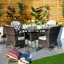 4 Seater Outdoor Rattan Dining Set - Round Garden Table with Tempered Glass Top & Parasol Hole