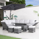 Premium Aluminium Modular Sofa Set - 9-Seater with Gas-Lift Armrests & Adjustable Table, Grey/Brown