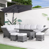 Premium Aluminium Modular Sofa Set - 9-Seater with Gas-Lift Armrests & Adjustable Table, Grey/Brown