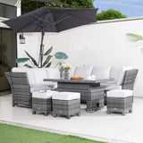 Premium Aluminium Modular Sofa Set - 9-Seater with Gas-Lift Armrests & Adjustable Table, Grey/Brown