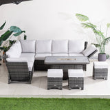 9-Seater Aluminium Fire Pit Sofa Set — Lift-Top Table with Adjustable Armrests