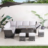 9-Seater Aluminium Fire Pit Sofa Set — Lift-Top Table with Adjustable Armrests