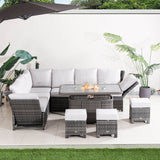 9-Seater Aluminium Fire Pit Sofa Set — Lift-Top Table with Adjustable Armrests