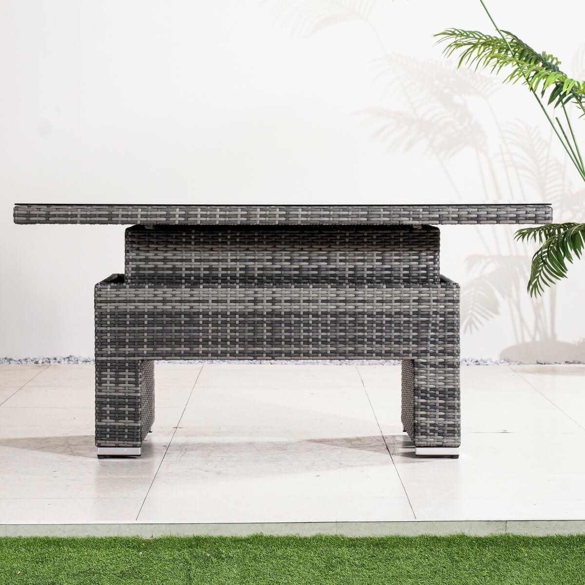 Outdoor Rattan Lift-Top Table with Tempered Glass Top - Garden Coffee Table