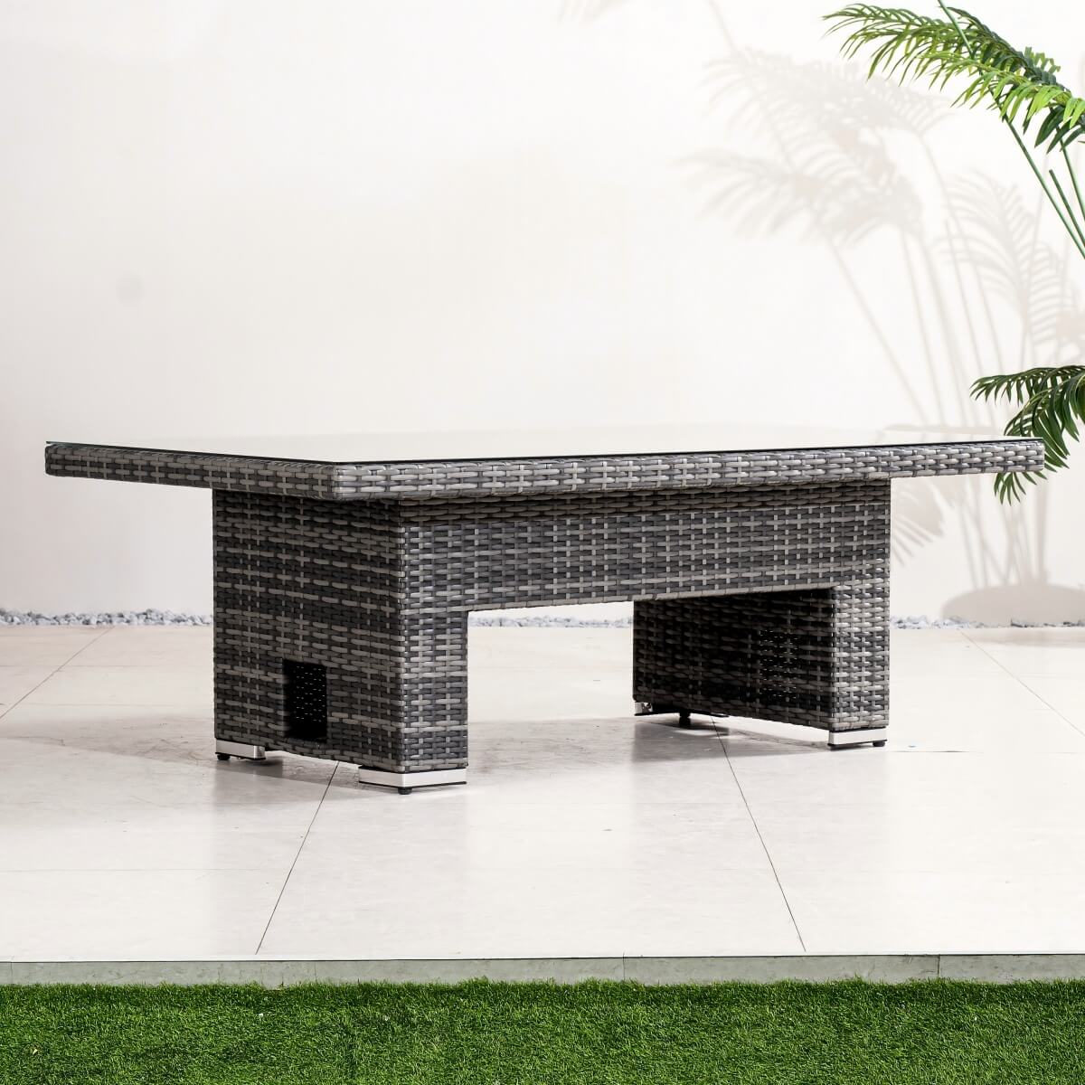Outdoor Rattan Lift-Top Table with Tempered Glass Top - Garden Coffee Table