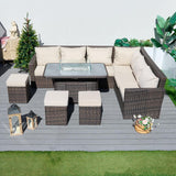 9-Seater Outdoor Corner Sofa Set with Lift-Top Fire Pit Table