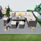9-Seater Outdoor Corner Sofa Set with Lift-Top Fire Pit Table