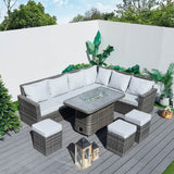 9-Seater Outdoor Corner Sofa Set with Lift-Top Fire Pit Table