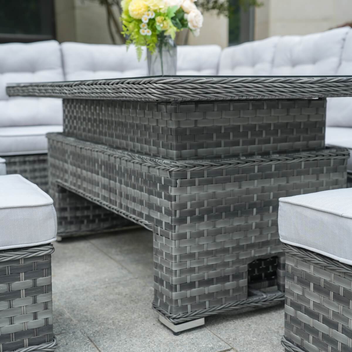 8-Piece PE Rattan Aluminum Corner Conversation Sofa Set with Adjustable Lift Table PAS-16002B-SET