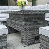 8-Piece PE Rattan Aluminum Corner Conversation Sofa Set with Adjustable Lift Table PAS-16002B-SET