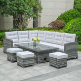 8-Piece PE Rattan Aluminum Corner Conversation Sofa Set with Adjustable Lift Table PAS-16002B-SET