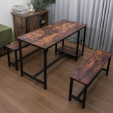 3-Piece Brown Dining Table and Bench Set with Compact Design - PAD-24612D