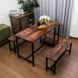 3-Piece Brown Dining Table and Bench Set with Compact Design - PAD-24612D