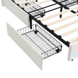 4ft6 Double Upholstered Storage Bed with LED Light Strips & USB Type-C Charging - Velvet Bed Frame with 4 Wheeled Drawers, Soft Backrest & Slatted Base, Grey