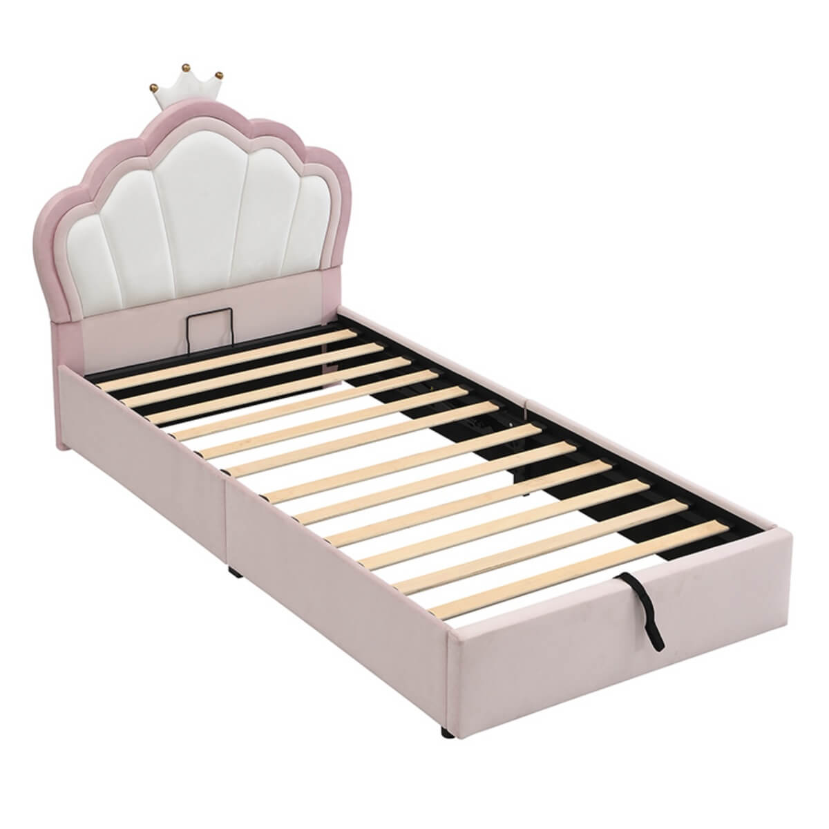 3ft Single Upholstered Storage Bed - Velvet Hydraulic Bed Frame with Lift-Up Storage, Kids Bed, Pink