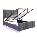 4ft6 Double Velvet Ottoman Storage Bed with LED Lighting - Upholstered Hydraulic Bed Frame with Plywood Base, Grey