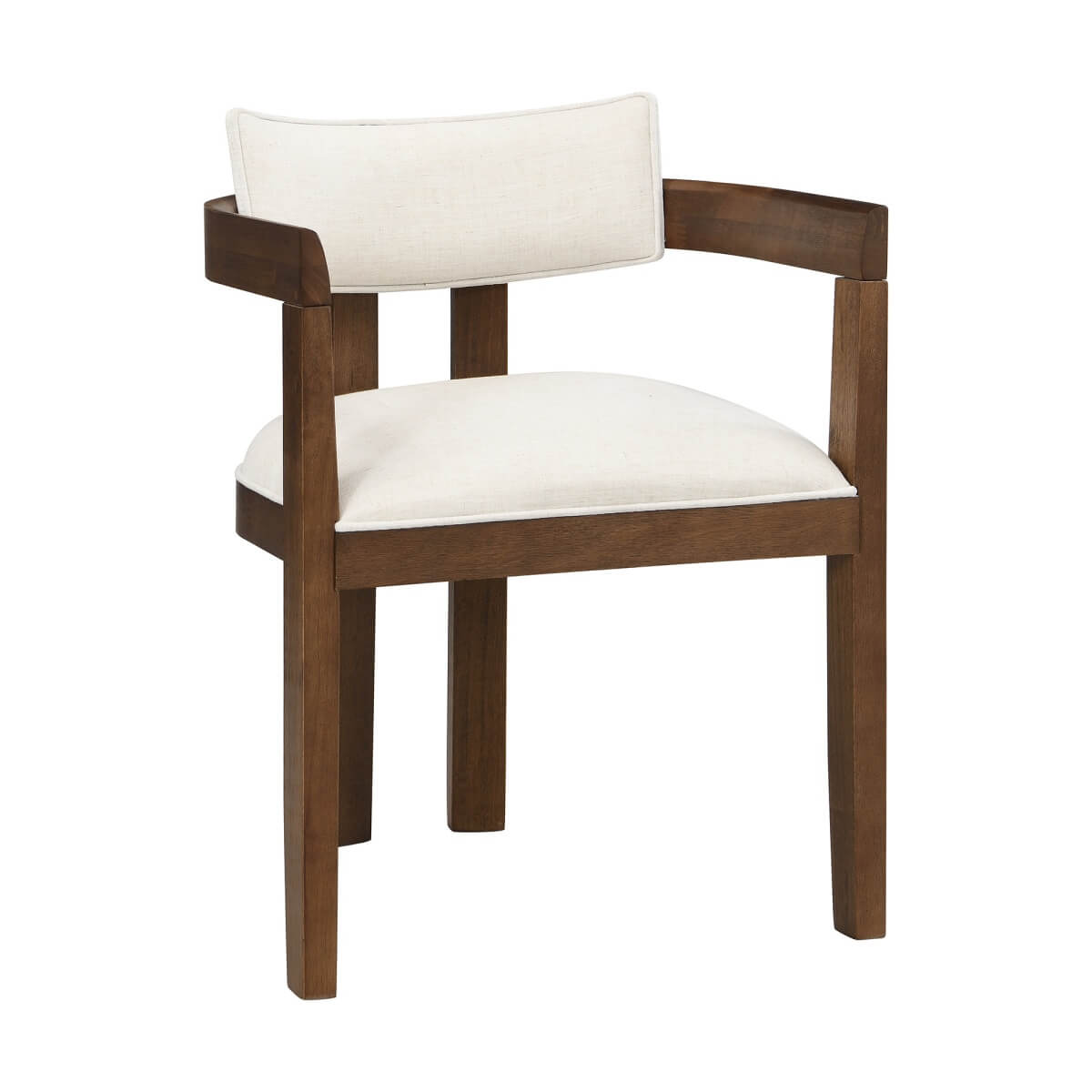 Set of 2 Solid Wood Dining Chairs – Linen Upholstery, Walnut Finish, Suitable for Home or Café