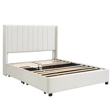 4ft6 Double Velvet Storage Bed - Upholstered Bed Frame with 4 Drawers and Soft Headboard, Beige