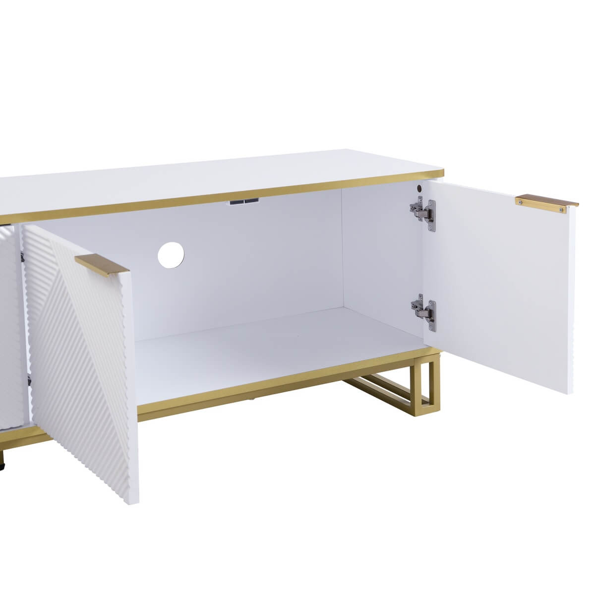 Modern TV Cabinet with 4 Doors - Geometric Texture TV Stand & Media Console,  White