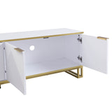 Modern TV Cabinet with 4 Doors - Geometric Texture TV Stand & Media Console,  White