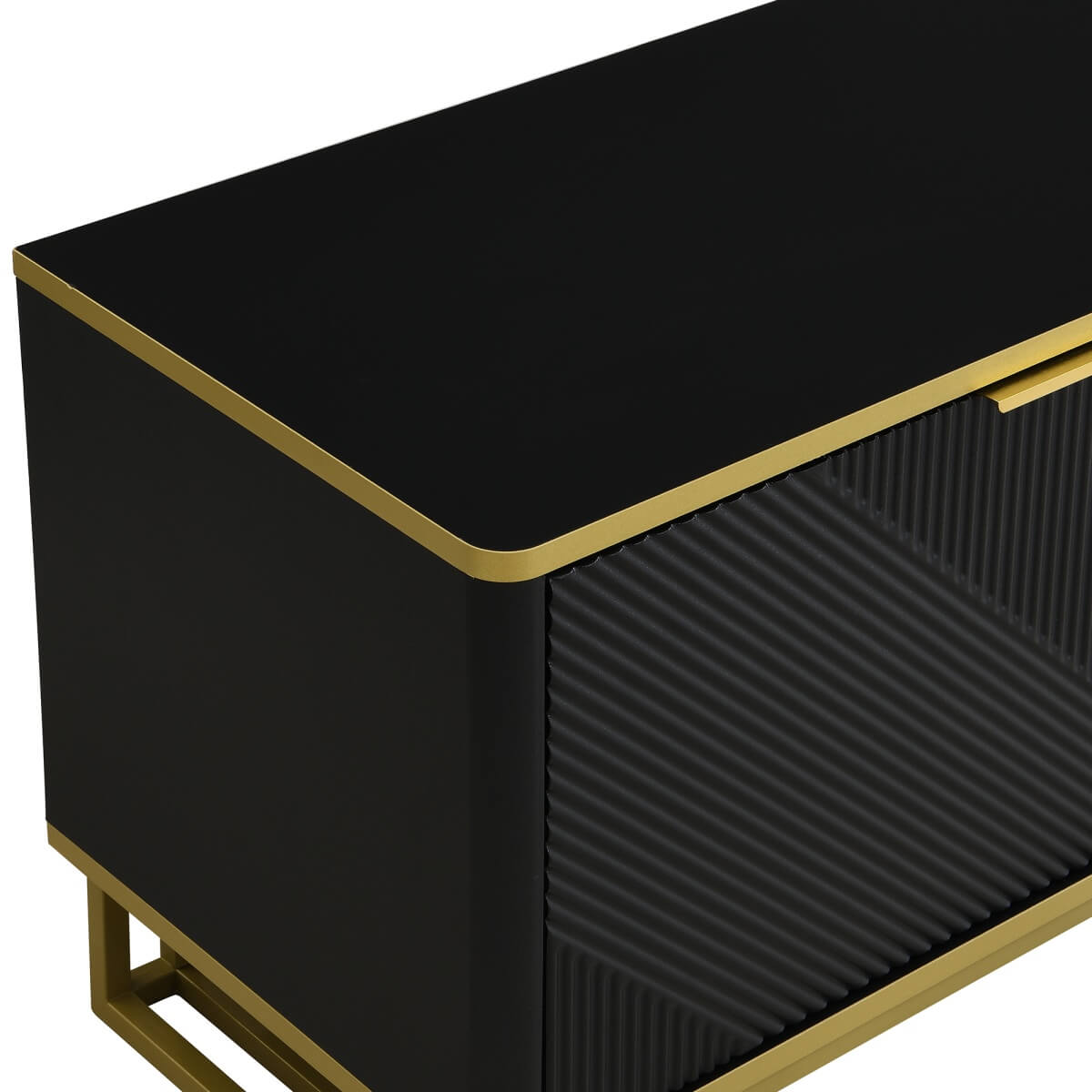 Modern TV Cabinet with 4 Doors - Geometric Texture TV Stand & Media Console, Black