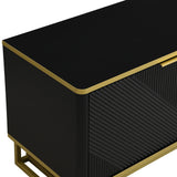 Modern TV Cabinet with 4 Doors - Geometric Texture TV Stand & Media Console, Black