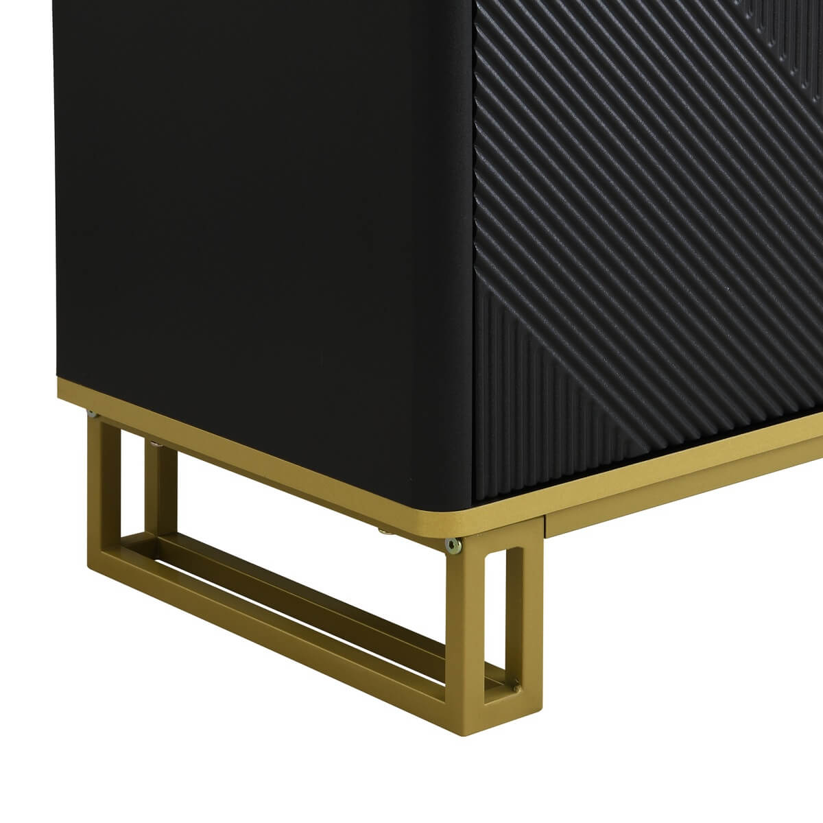 Modern TV Cabinet with 4 Doors - Geometric Texture TV Stand & Media Console, Black